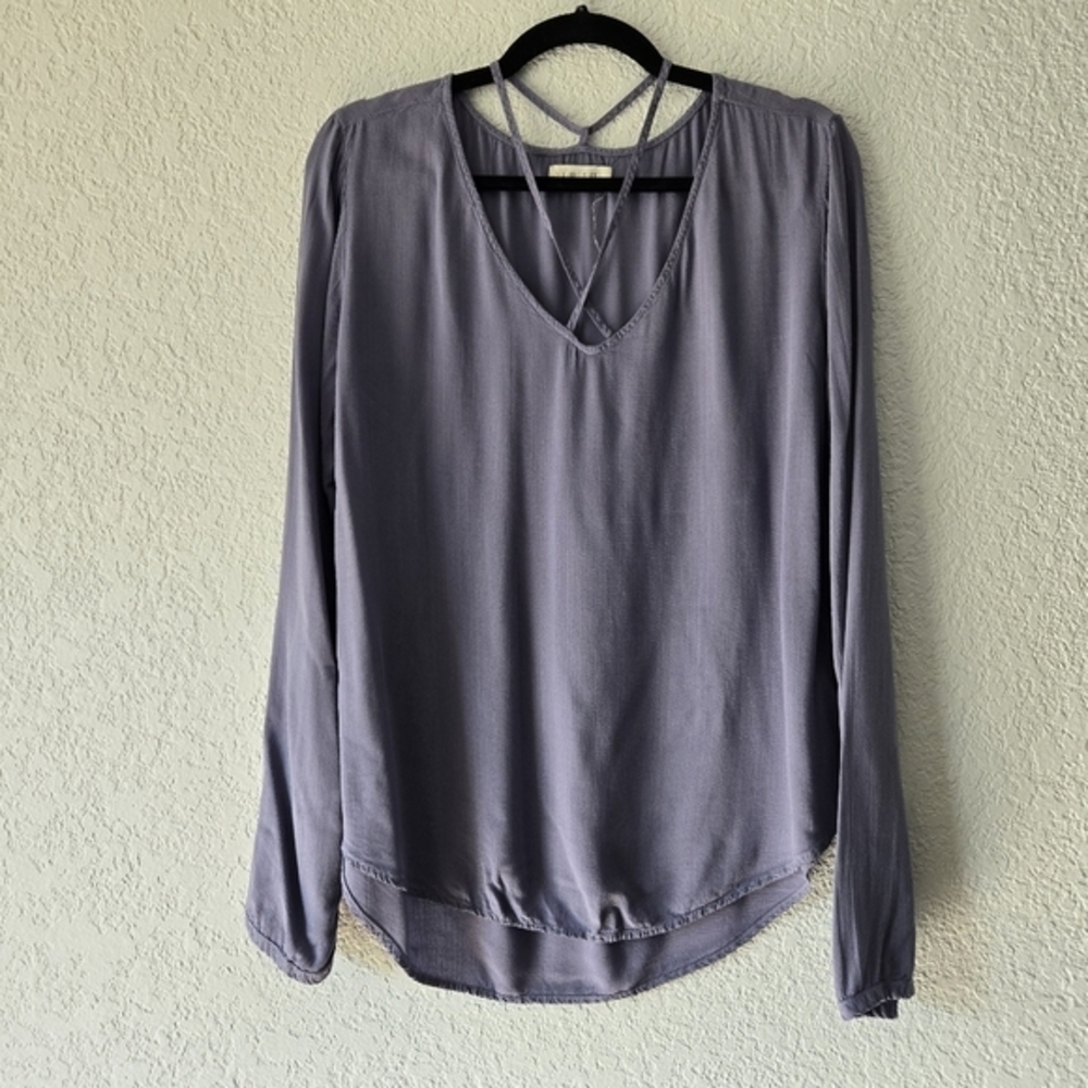 Bella‎ Dahl M Purple Long Sleeve V Neck Blouse Split Cuff